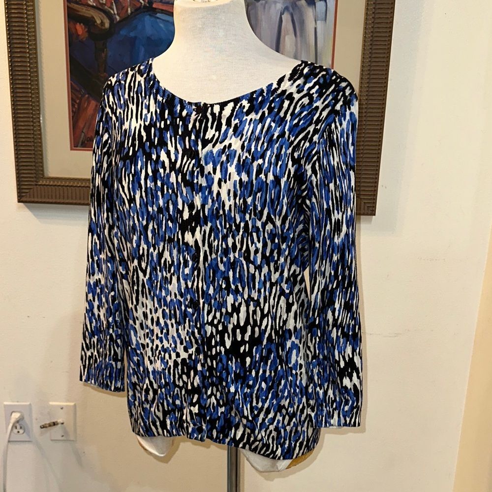 Talbots Stylish Blue/Black/White Women's Cardigan Size Medium